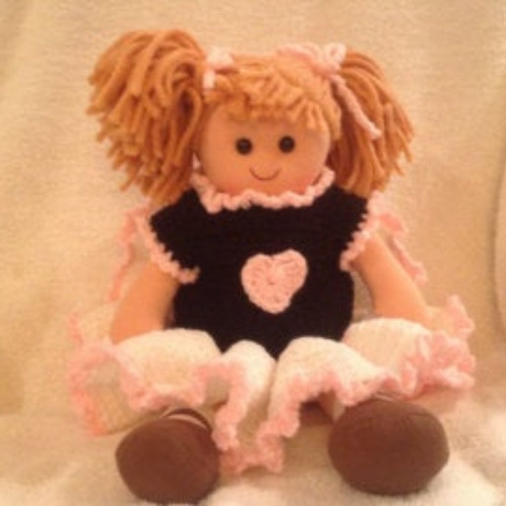13.75" rag doll with handmade outfit..crocheted